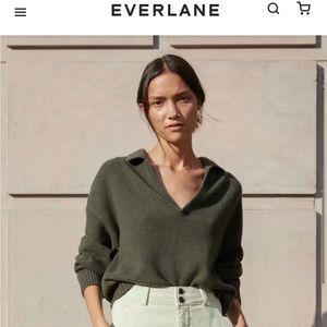 Everlane Cashmere Polo Sweater in Olive. XS.